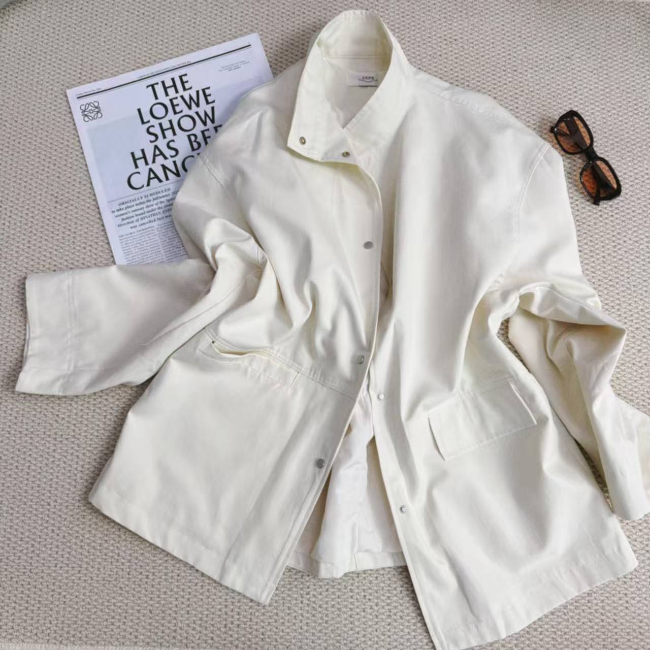 韩系气质立领中长款工装风衣外套