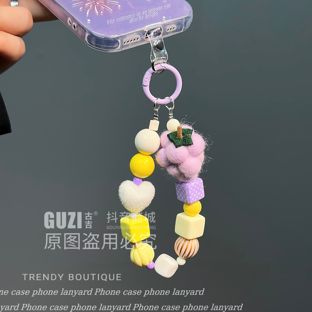 原创diy手机链挂绳小众创意手工手腕挂链手机壳防丢防摔带垫片绳