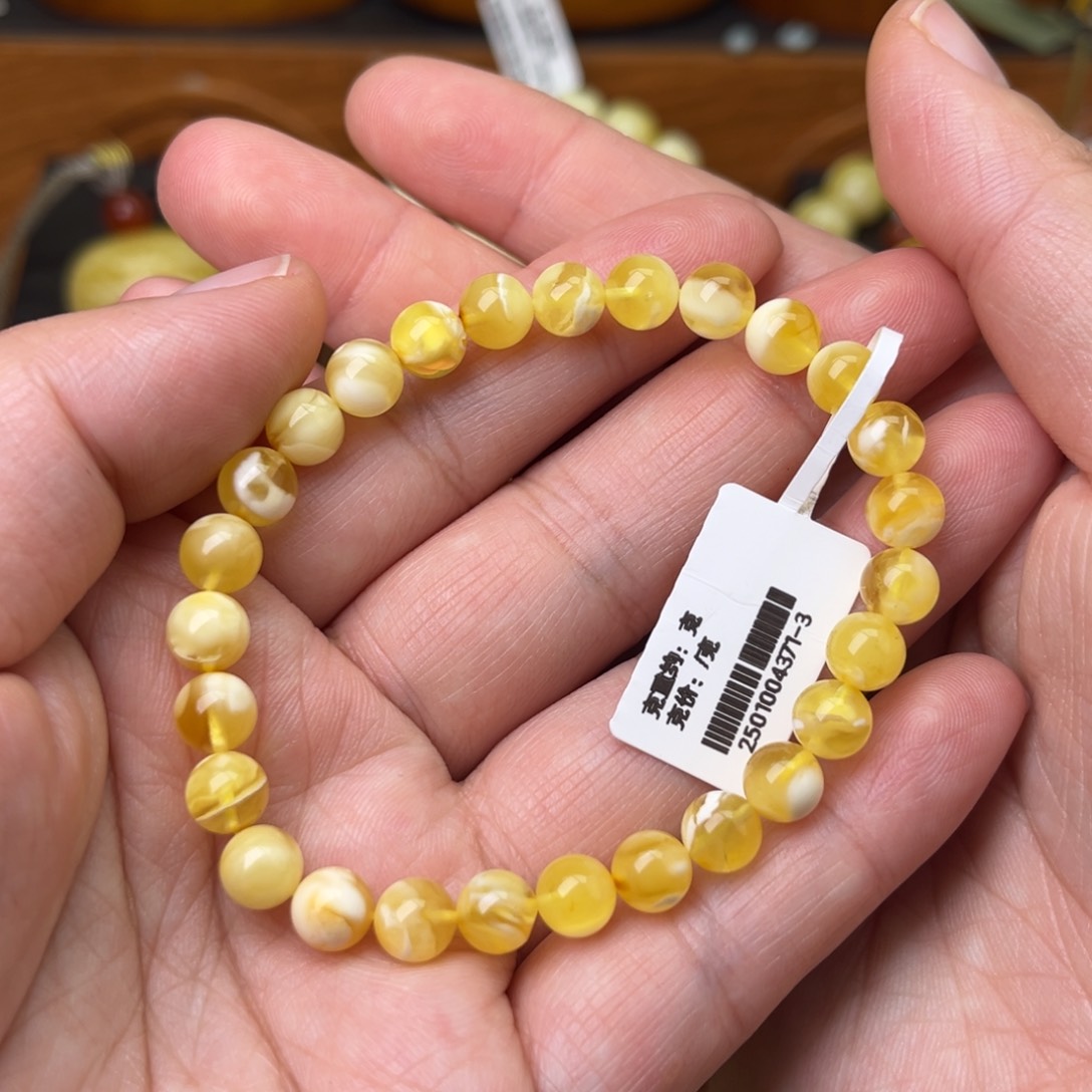 手链蜜蜡未镶嵌6大加圆珠金瓷白