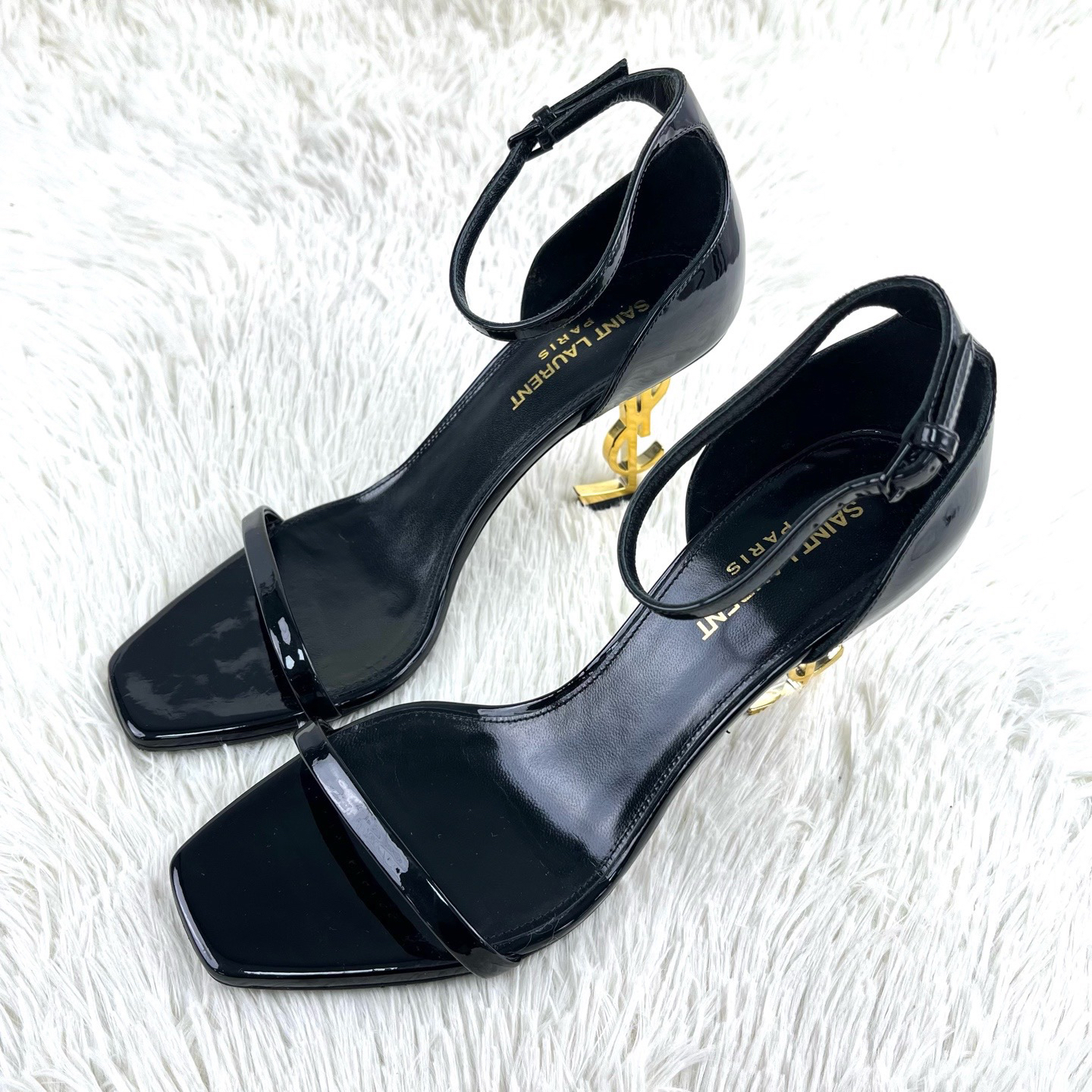 99新 YSL/圣罗兰 漆皮金根高跟鞋37.5码仅试穿