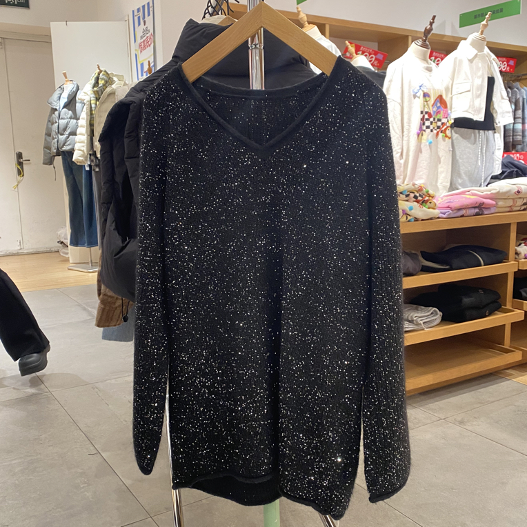 橡皮女装1254110005冬季新款V领毛衣