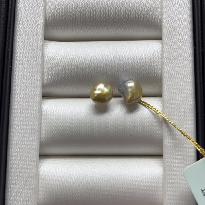 海水珍珠漏Keshi耳钉18K金镶嵌