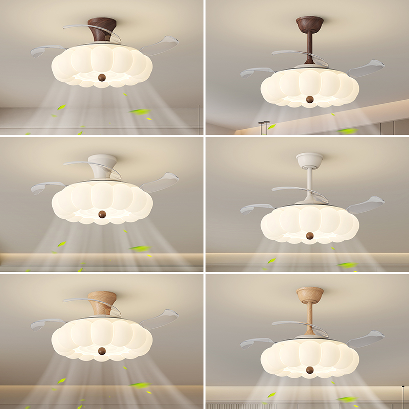 【坤德】奶油风中古原木静音风扇卧室灯全铜电机隐形护眼变频全光谱