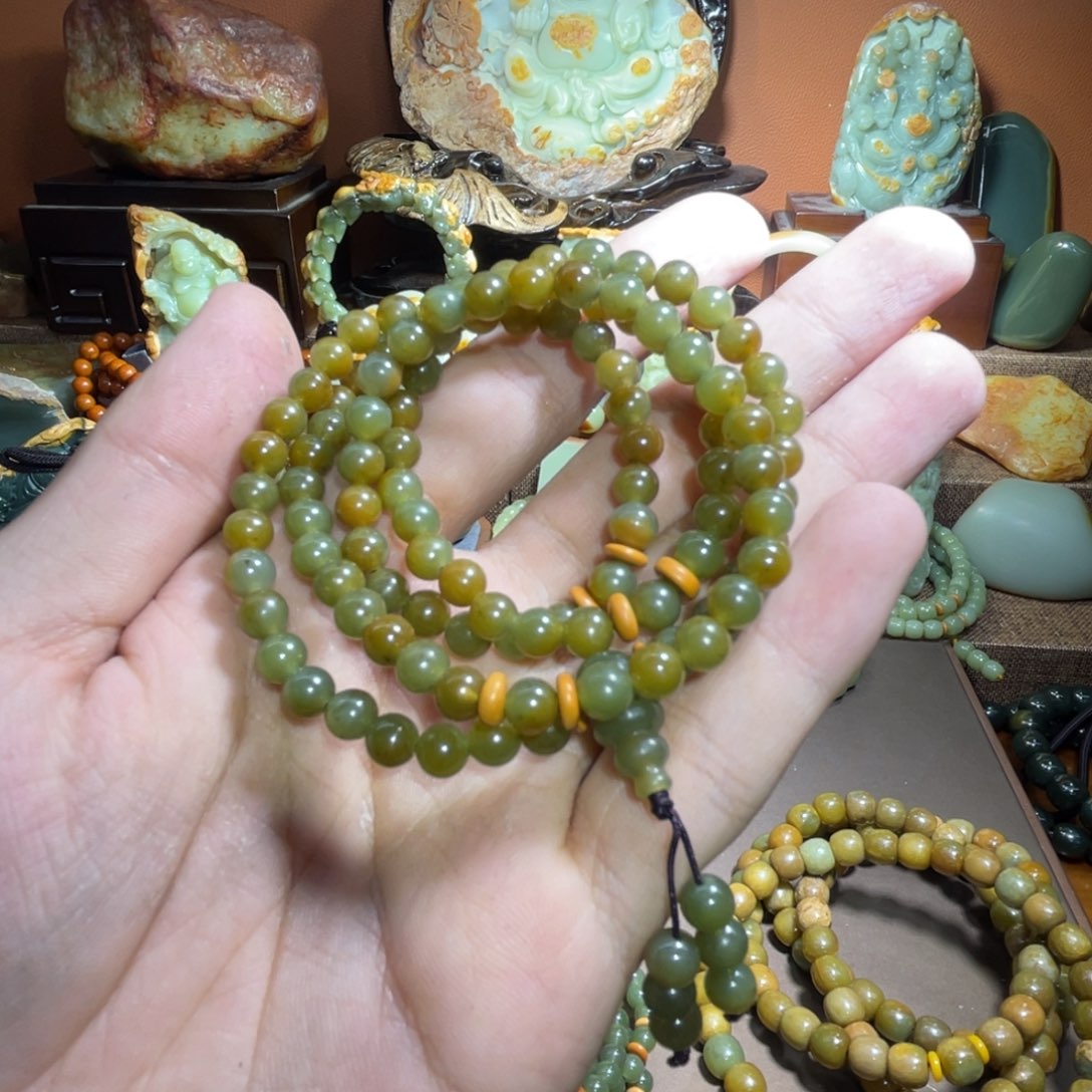 透闪石质玉108 卡6 皮未镶嵌徐*堂