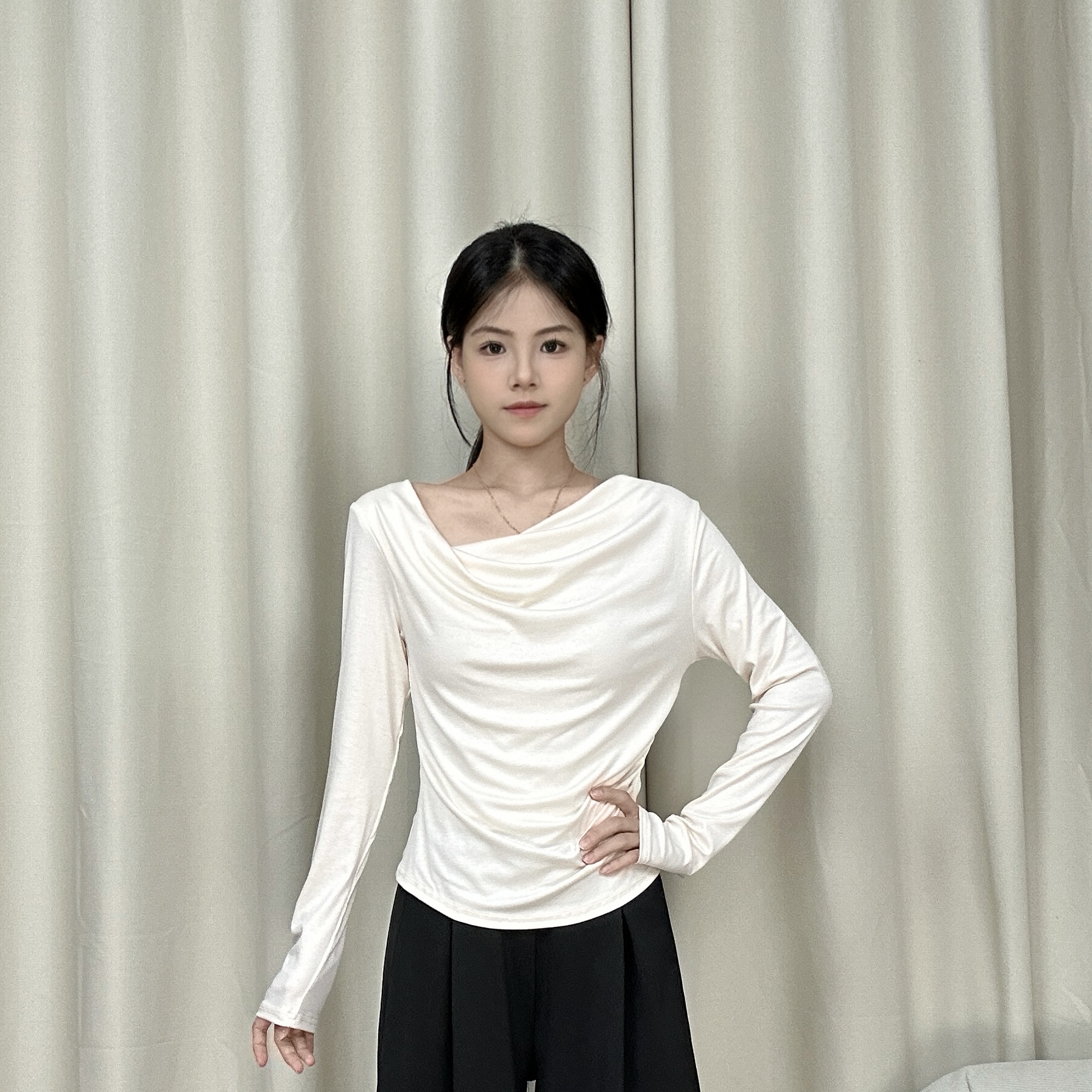 新款现代舞舞蹈服长袖堆堆领上衣日常中国舞古典舞现代舞上衣