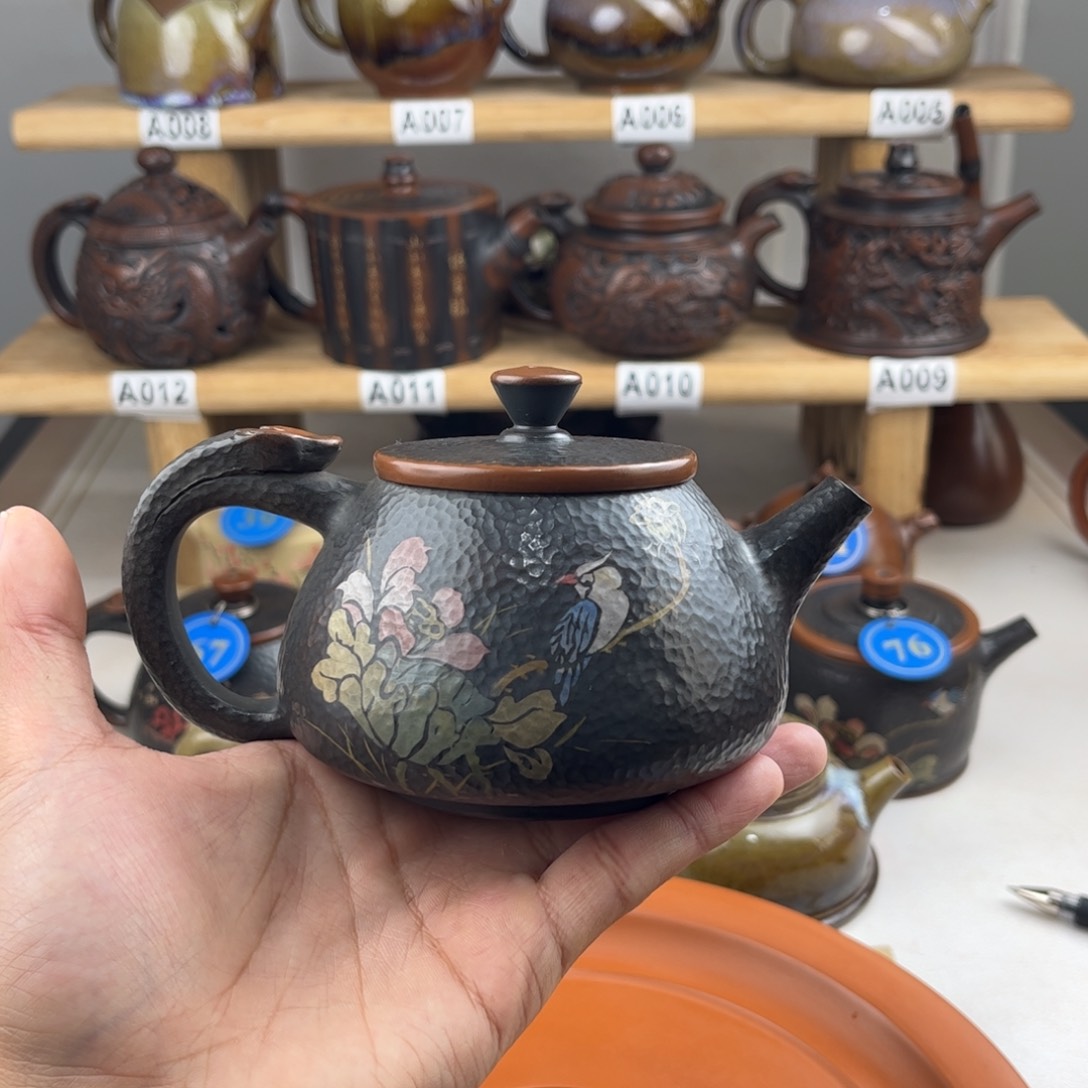 壶230cc锤纹彩填石瓢，建水紫陶老手艺人全手工制作