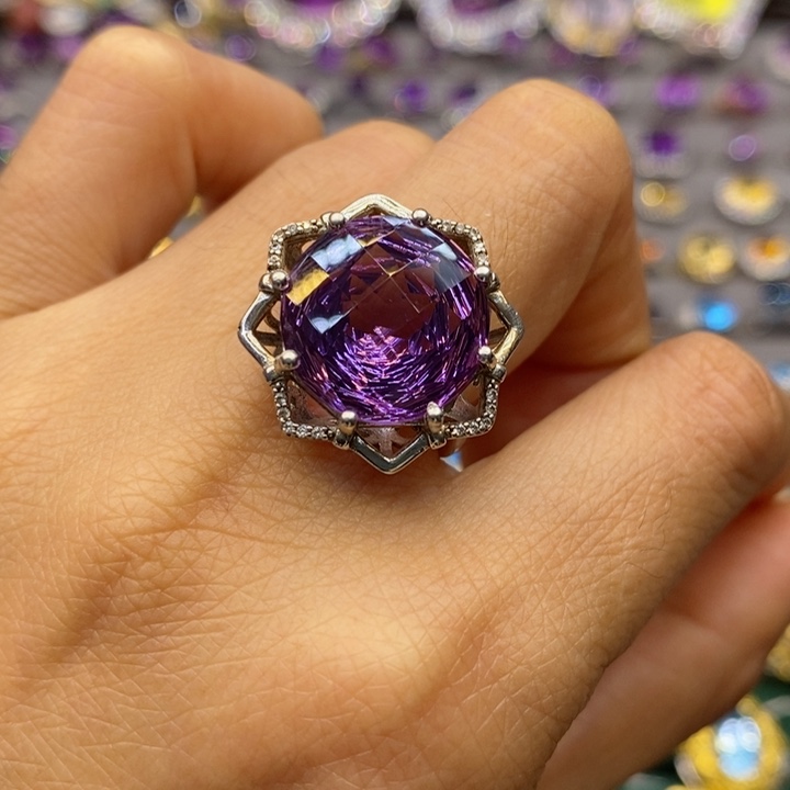 水晶戒指银S925镶嵌天然水晶戒指