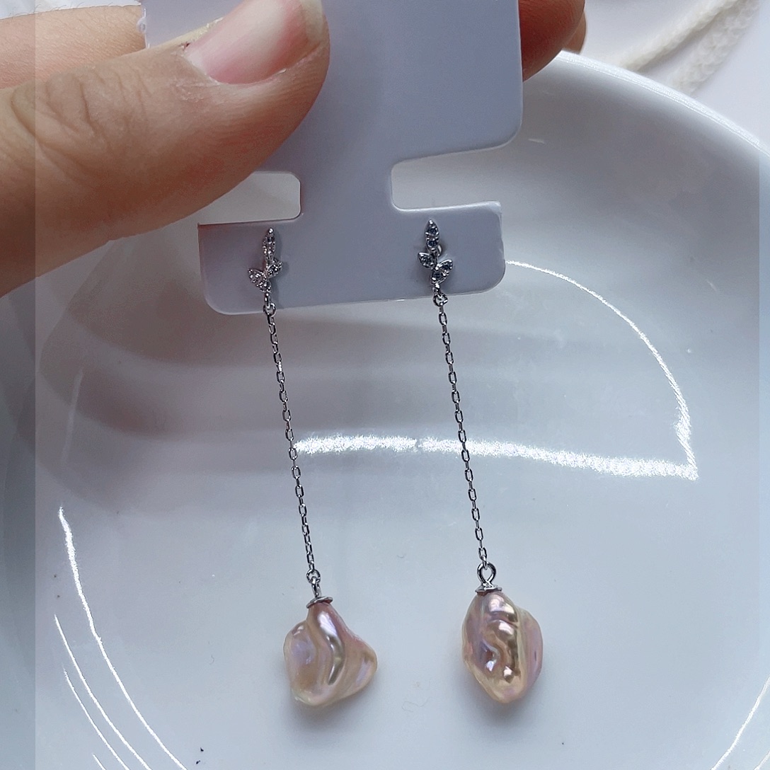 银S925镶嵌耳饰淡水珍珠