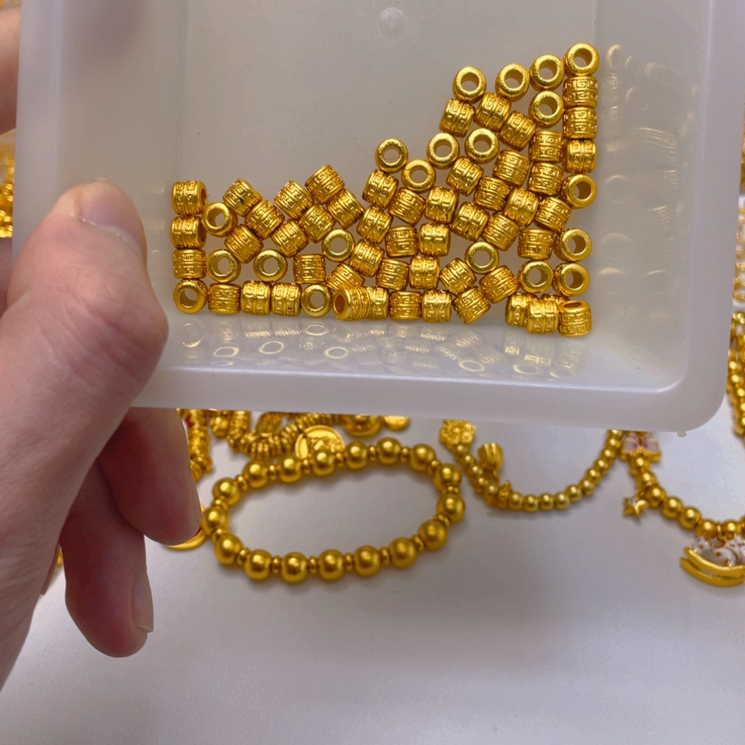 锆石铜合金回纹桶珠3颗