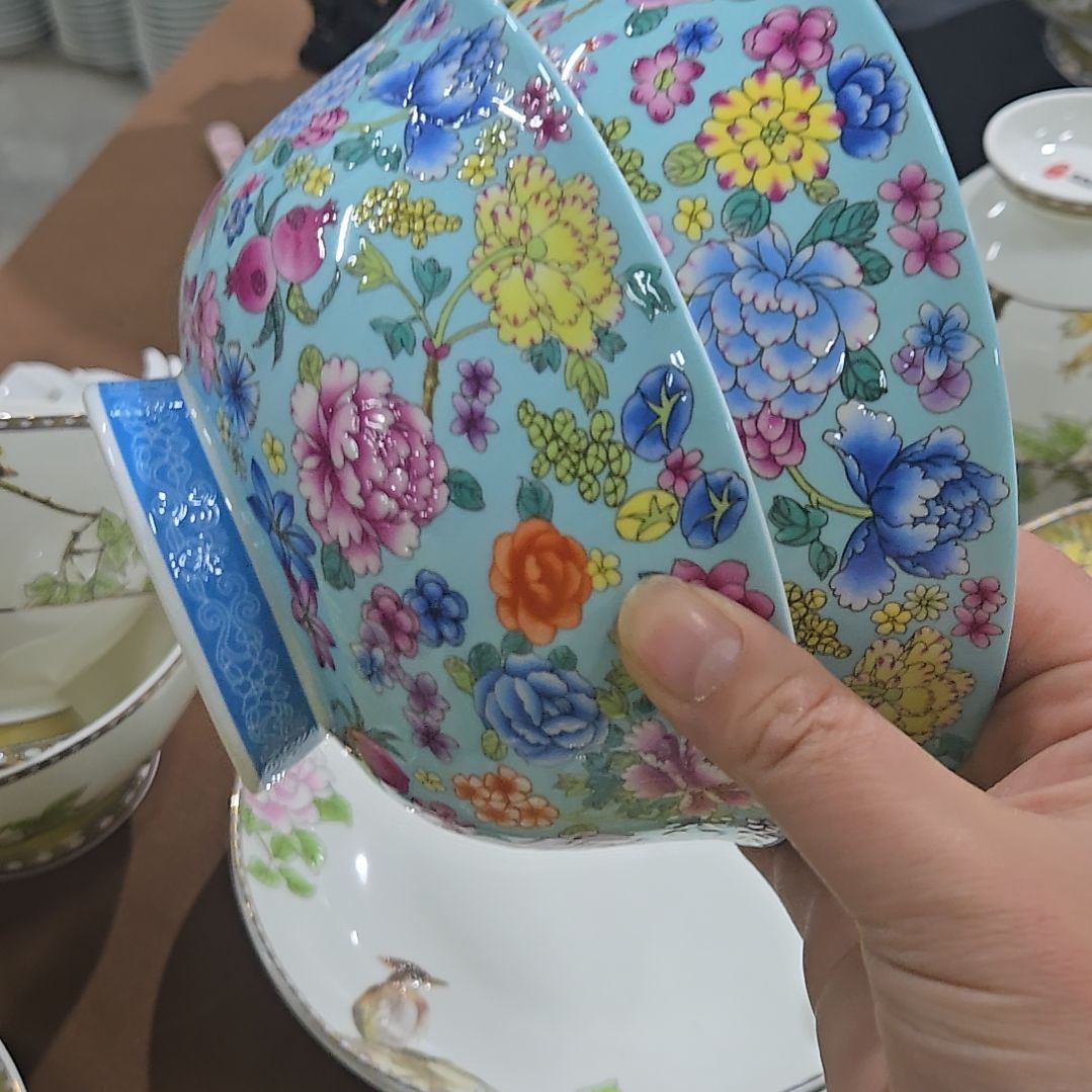 碗微瑕珐琅彩万花6寸2个面碗66666