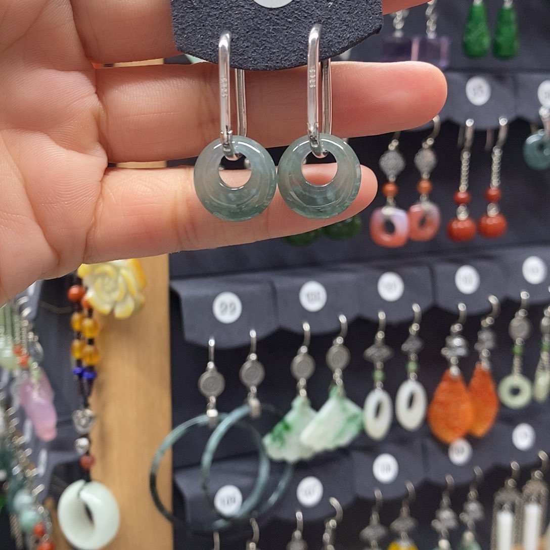 美***h翡翠银S925镶嵌耳饰