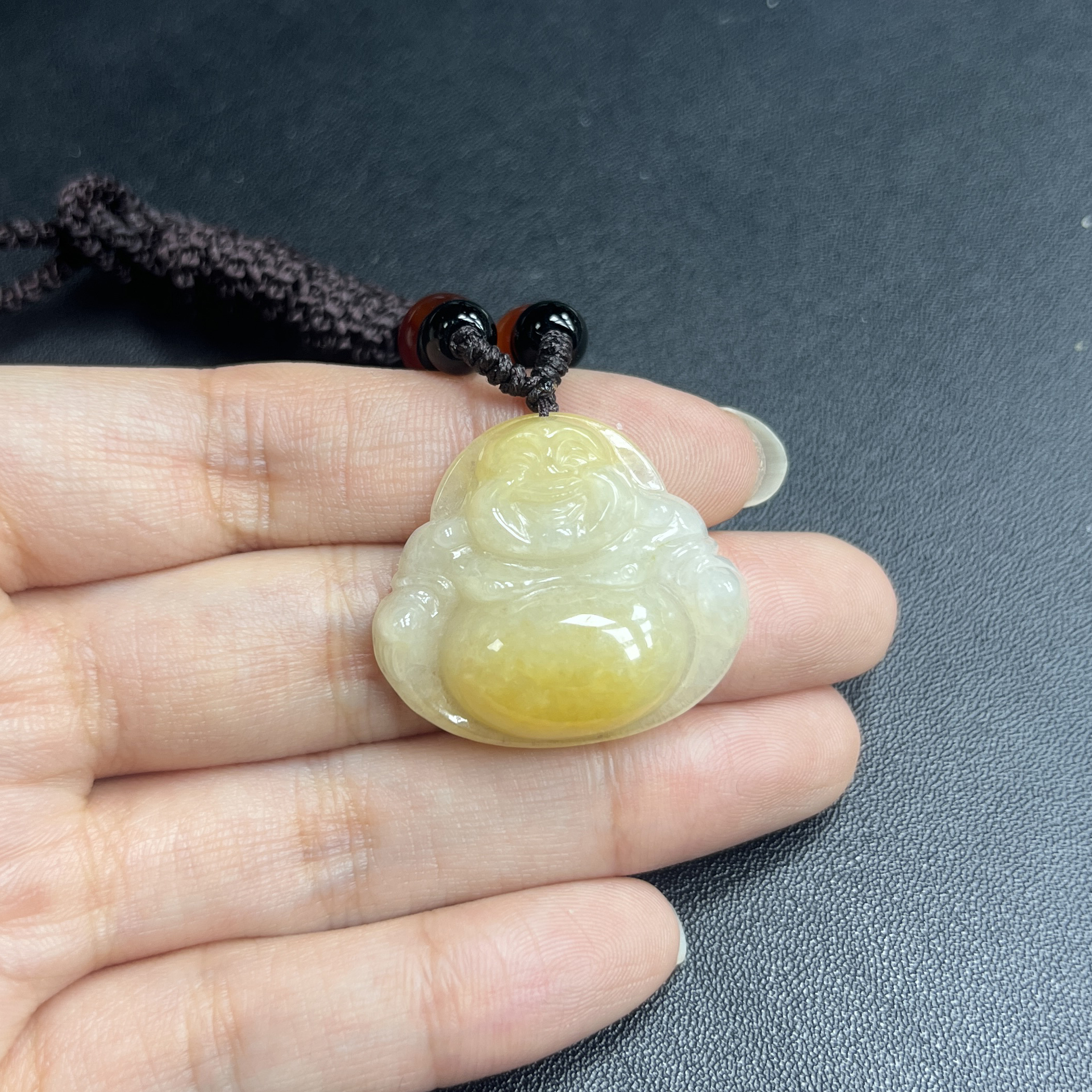 于于珠宝-天然A货缅甸翡翠黄翡厚装佛公玉石吊坠27×30×7.8mm