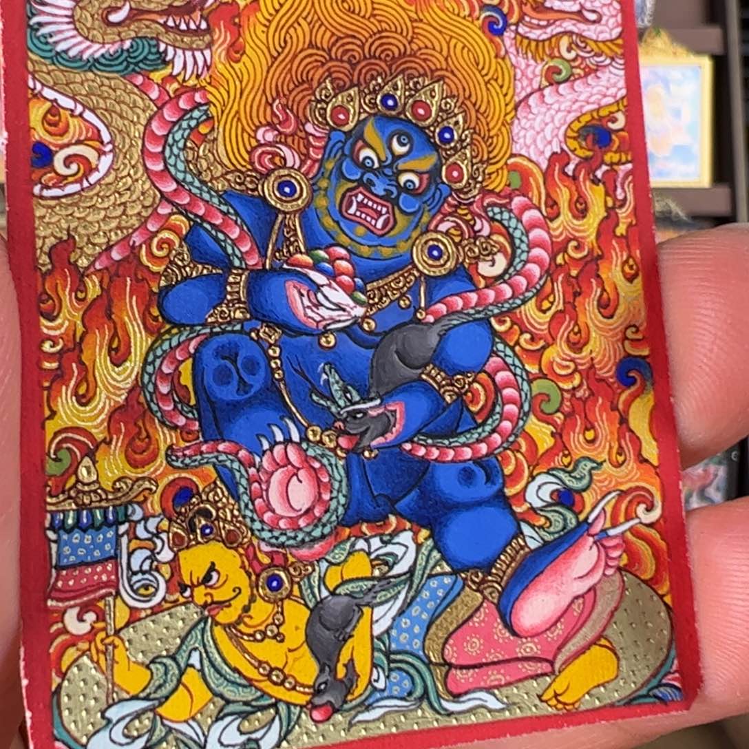 曼***罗吊坠黑财神唐卡绘画作品