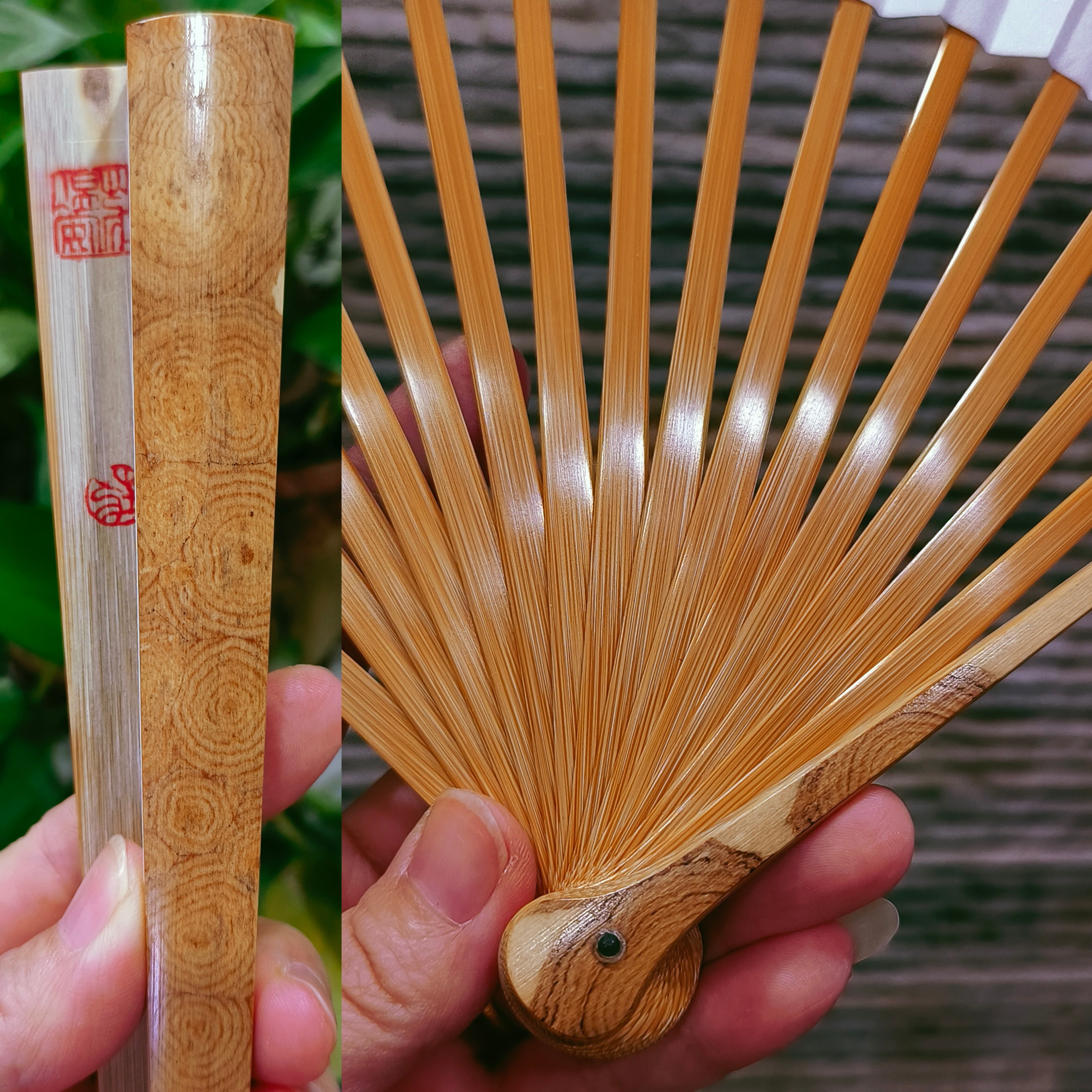 重器收藏340浙派非遗庄煜安极品越南湘妃竹95寸大水滴文玩折扇