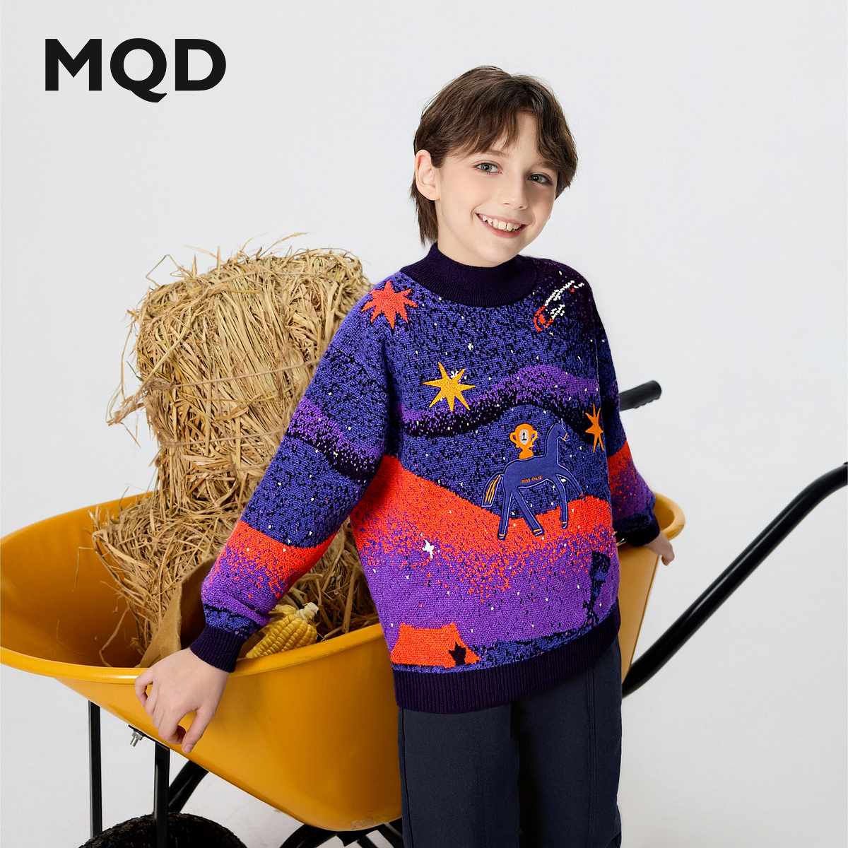 【拜年服】MQD男童25冬新款艺术干梦幻星空半高领毛衣9654W07C2