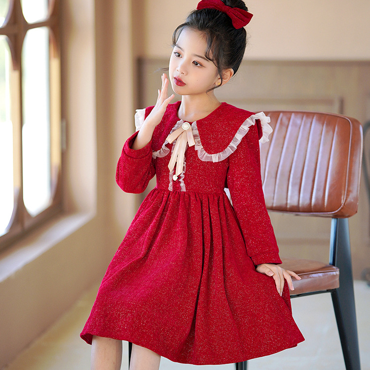 女童连衣裙秋冬装2024新款洋气加绒儿童裙子中大童公主裙时尚童D