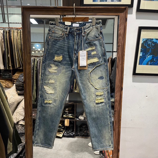 黄泥补丁牛仔裤 时尚 百搭 重工补丁 男女同款