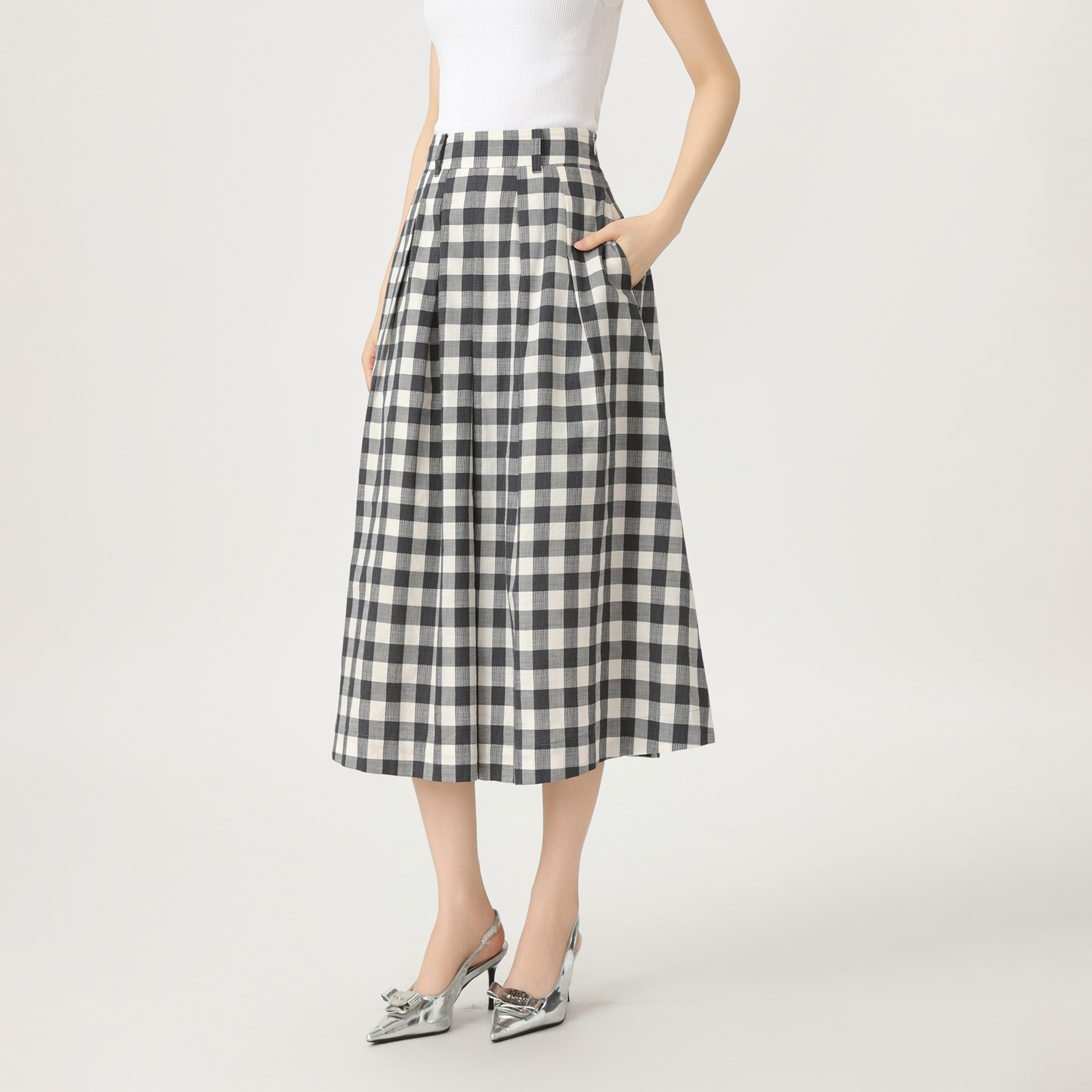 GIRDEAR/哥弟新款时尚气质复古格纹质感中长款显瘦半身裙 1200375