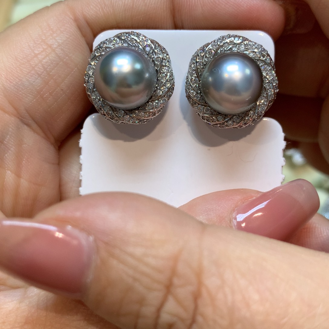 海水珍珠耳饰银S925镶嵌