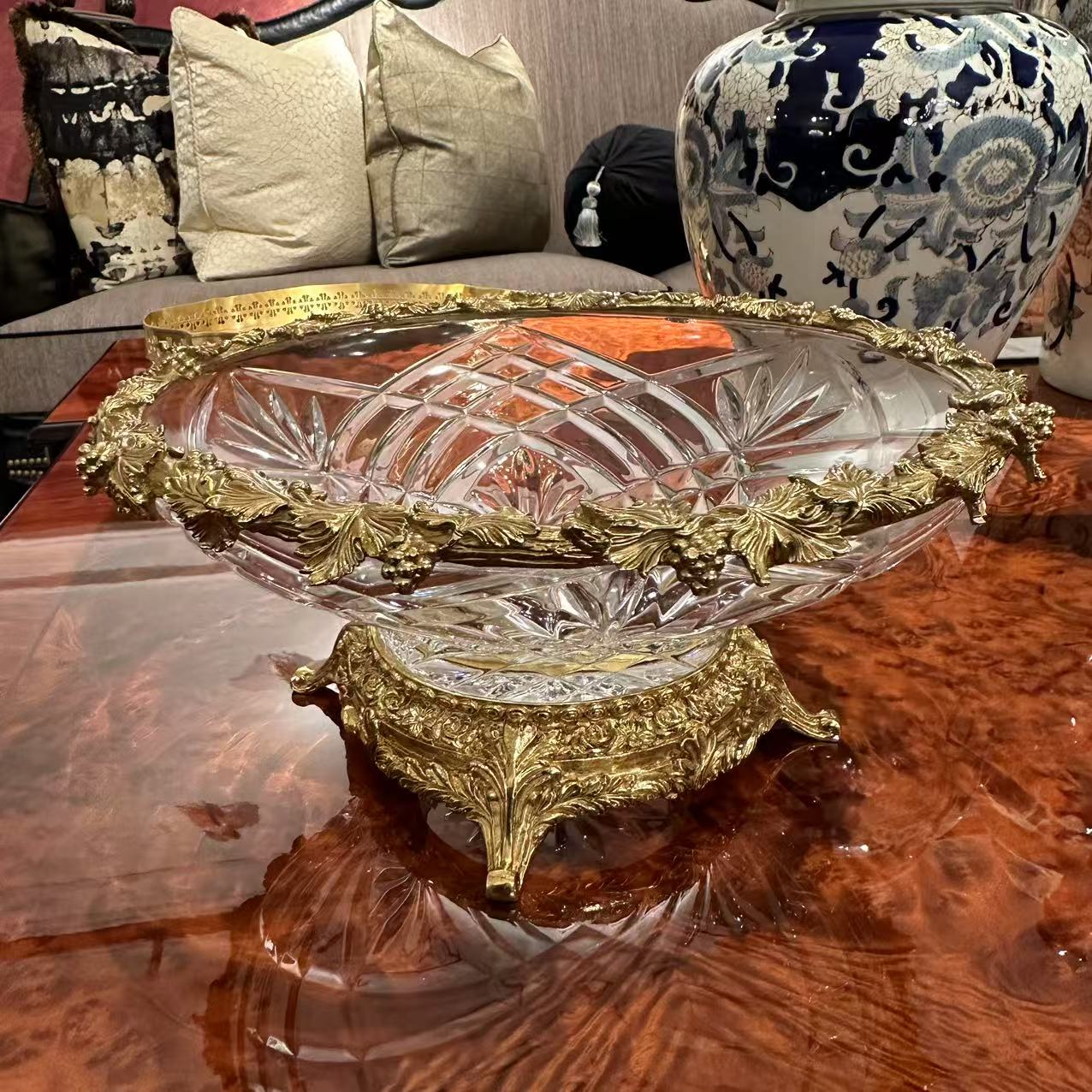 【欧美外单】G1114 大号果碗 L330*H150 黄铜+水晶玻璃