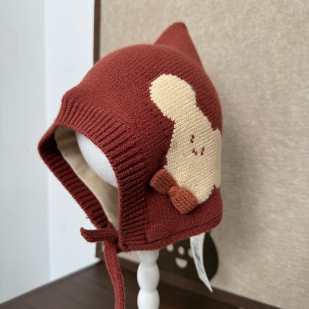 No退No换筱财猫精灵帽男女宝宝帽子针织帽护耳毛线帽秋冬防风加厚