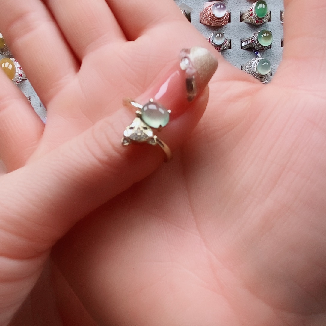 翡翠戒指银S925镶嵌用****8天然A货翡翠戒指