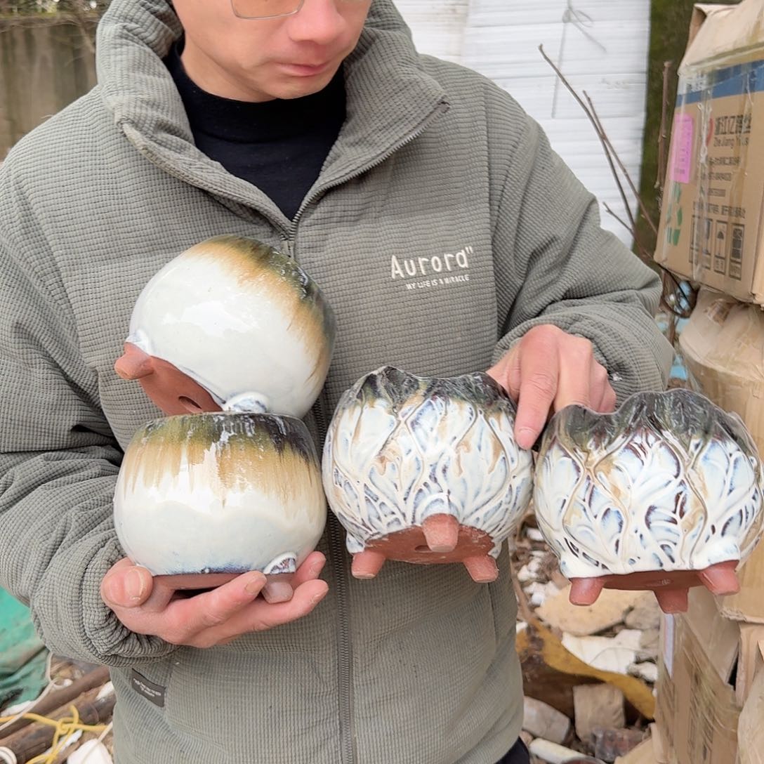 紫砂花盆口13高13（四个罐外贸金