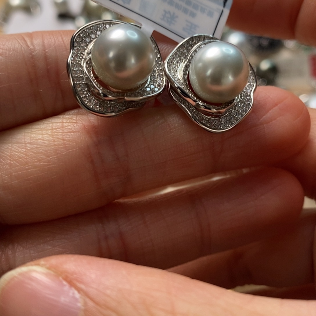 海水珍珠耳饰银S925镶嵌