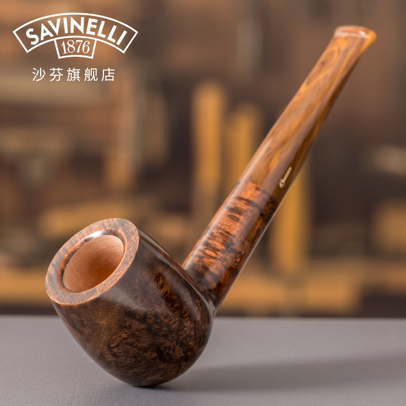 沙芬苔原系列光面石楠木烟斗128斗型经典长杆直斗新手入门斗型