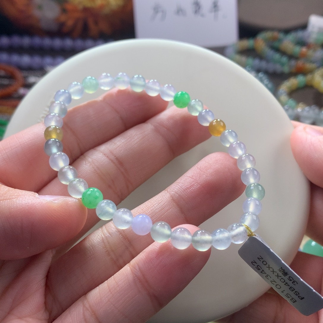 翡翠手链未镶嵌冰种幻彩多宝手串