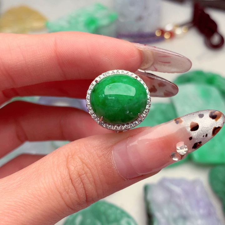 翡翠戒指银S925镶嵌戒指