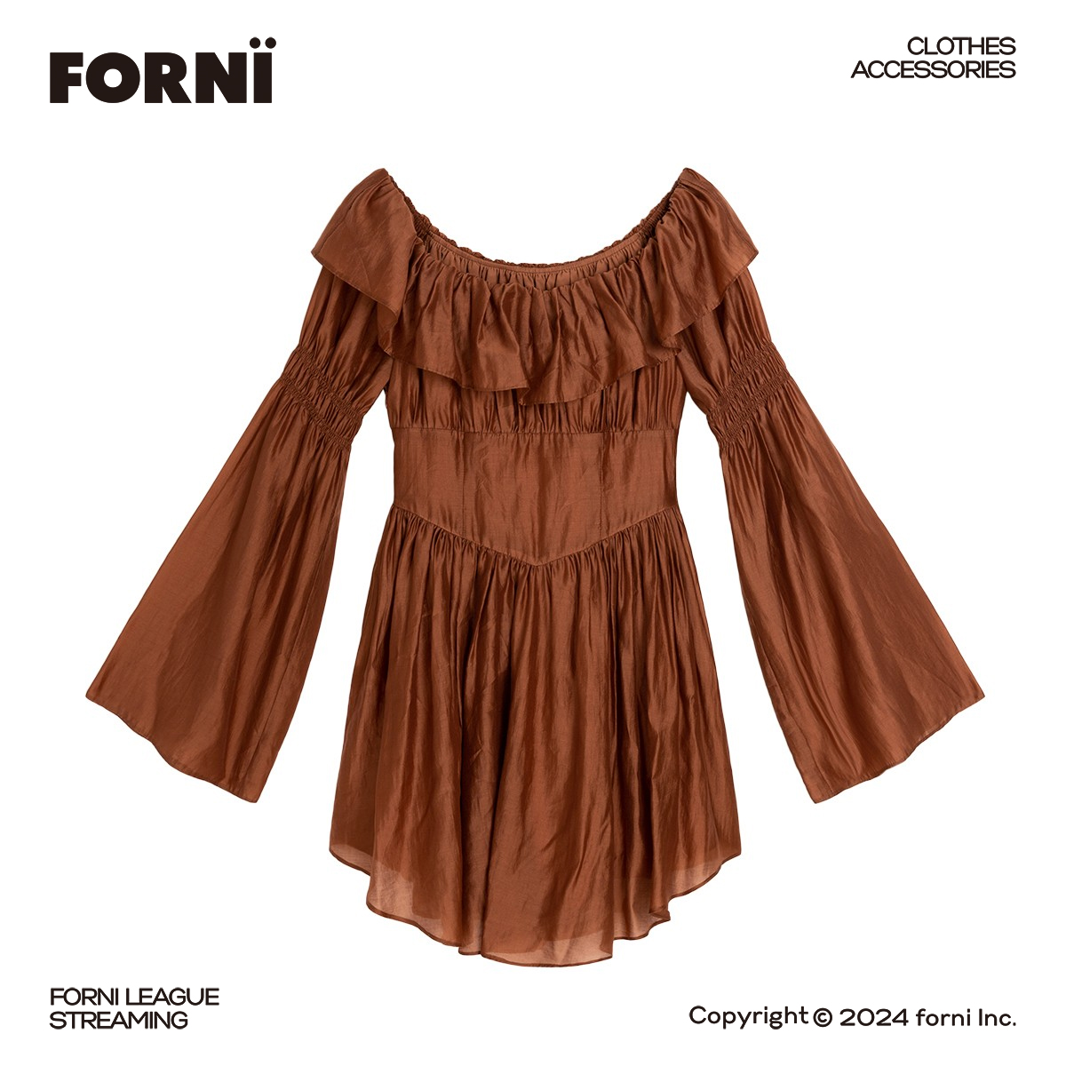 FORNI 一字肩连衣裙