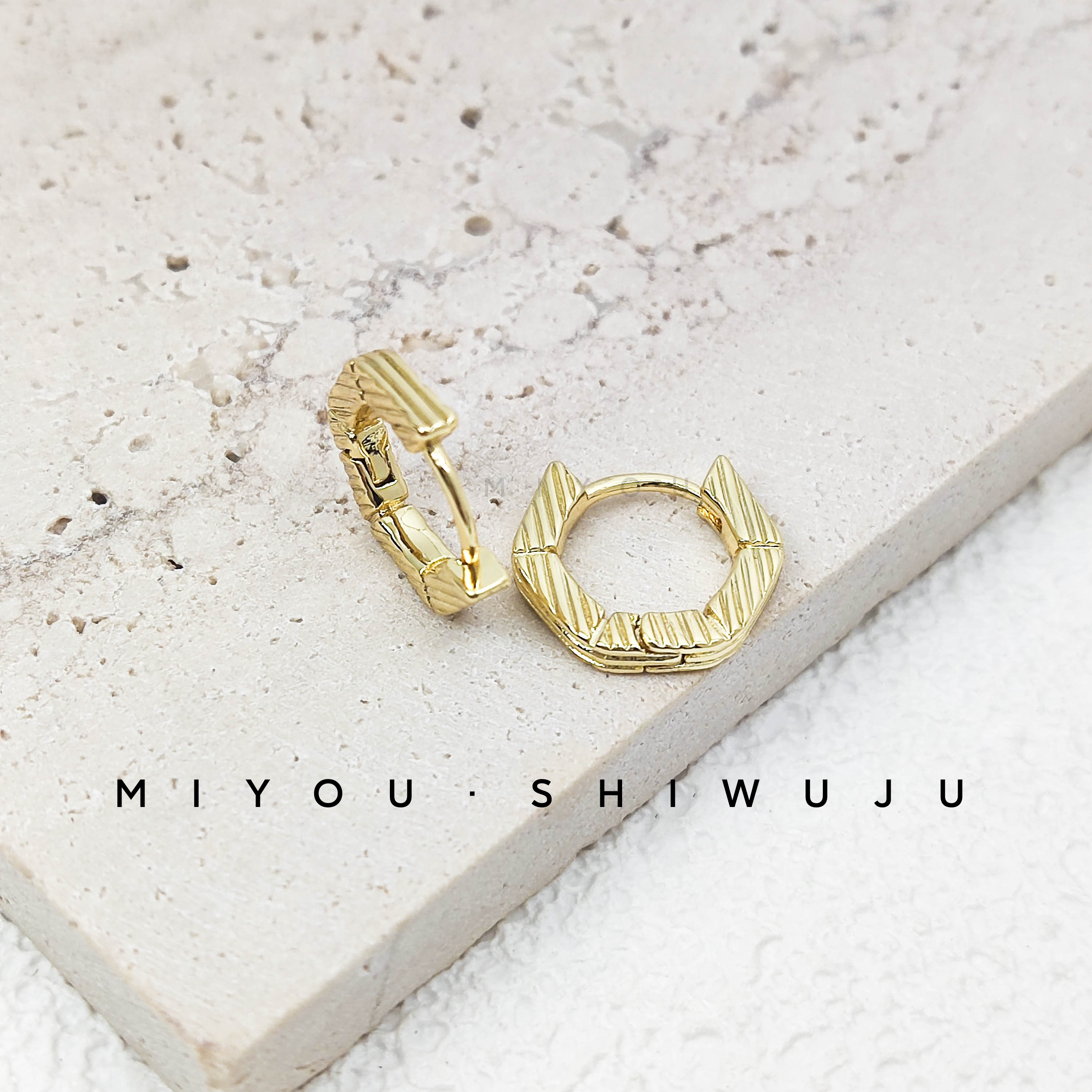 铜合金耳饰 MIYOU铜金色多边形批花耳圈女款精致金色百搭