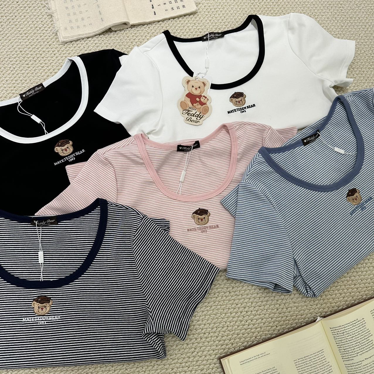 夏季新款 泰迪熊拼色T恤 #8136