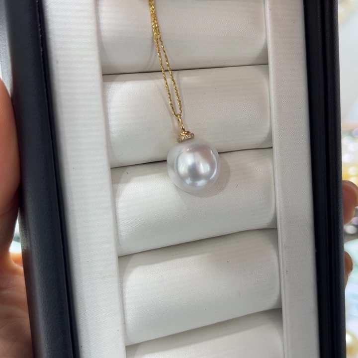 海水珍珠吊坠(不含链)18K金镶嵌11-12mm
