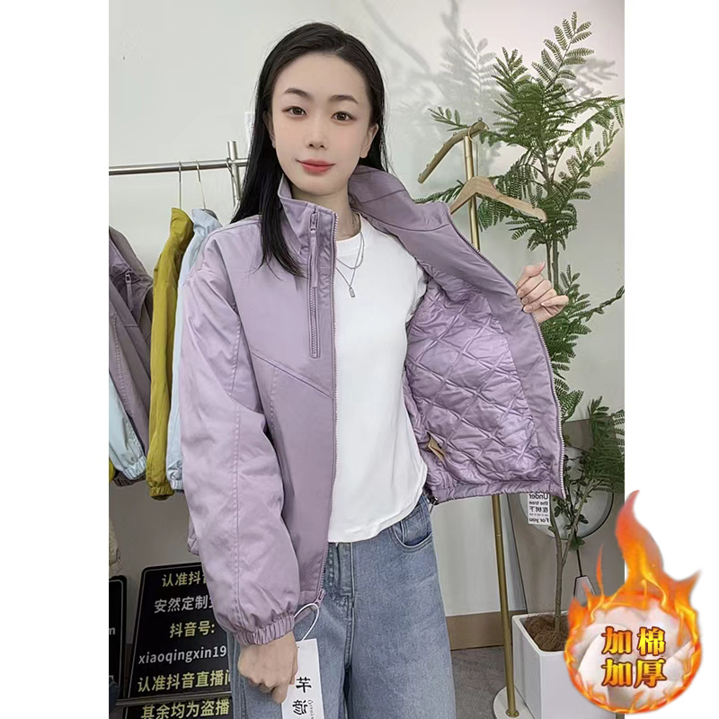 立领短款棉衣棉服女秋冬新款韩版宽松显瘦上衣休闲小个子加棉外套
