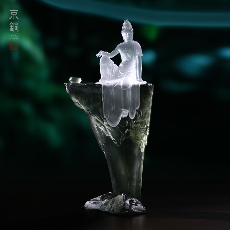 京铜原创自在水月观音琉璃桌面琉璃摆件茶桌摆件禅意工艺品摆件