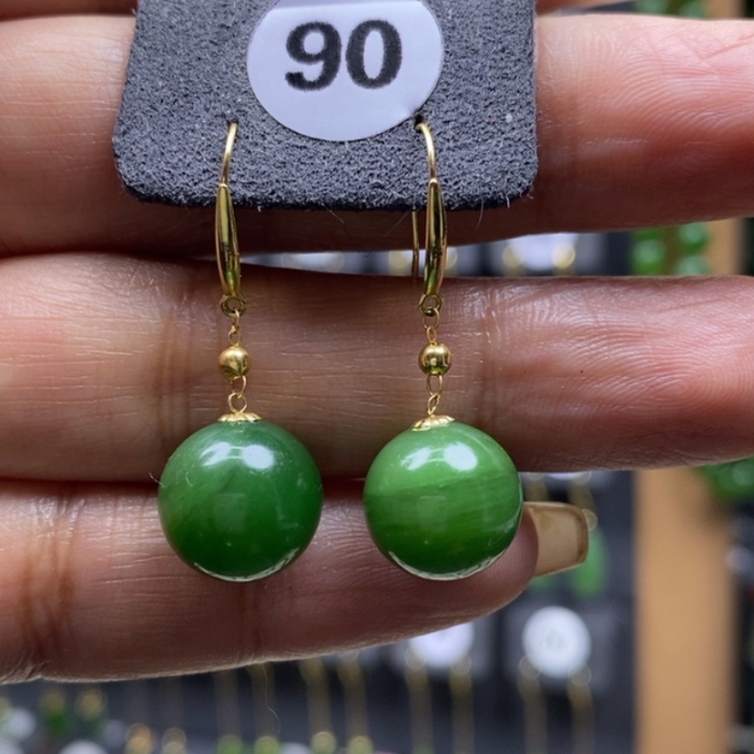 【闪购商品】和田玉耳饰18K金镶嵌11.7mm圆珠耳饰