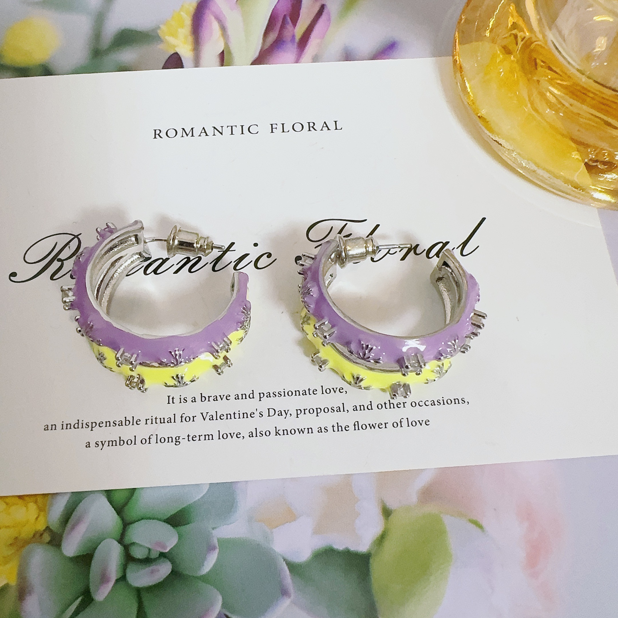 铜合金耳饰 8048 紫色黄色撞色耳圈