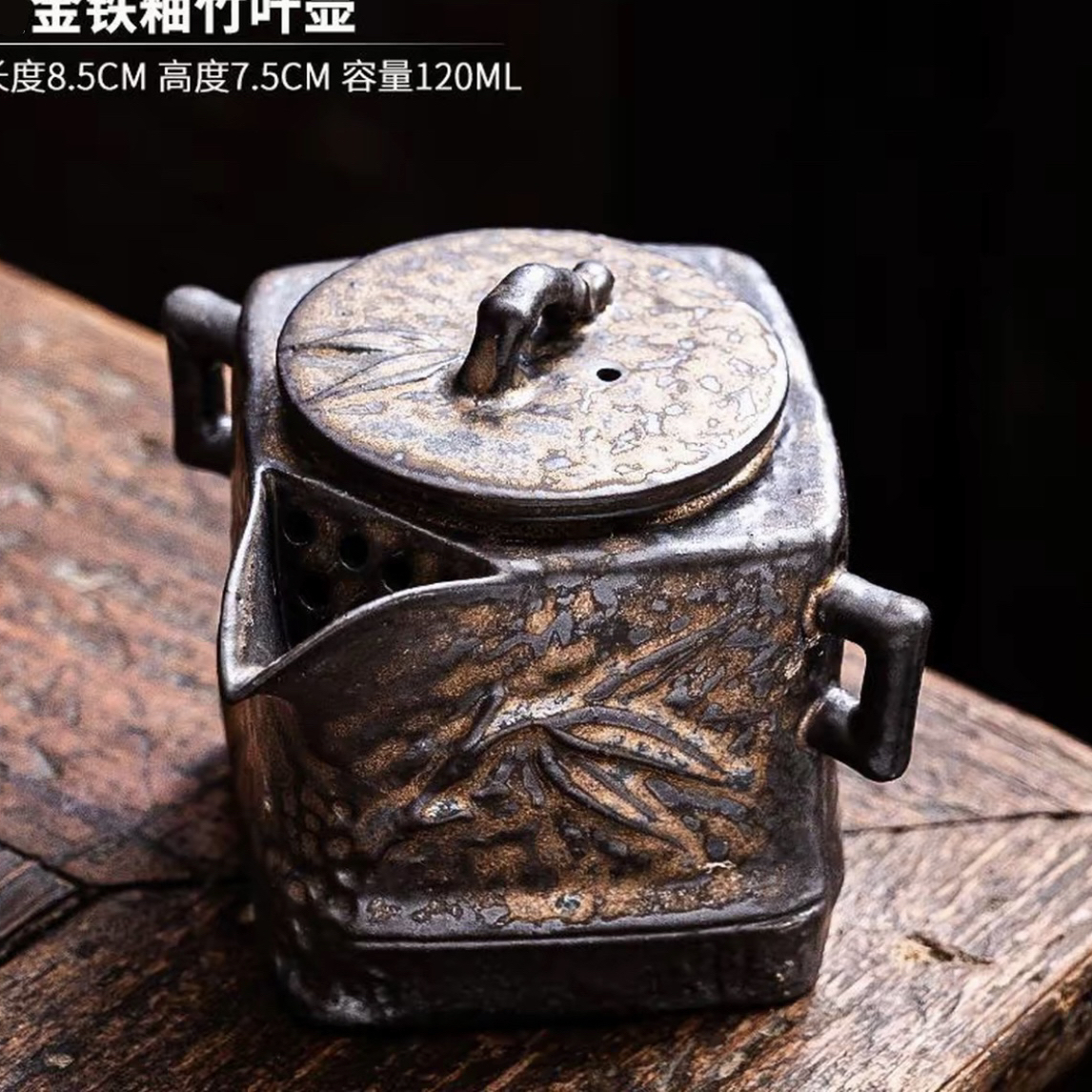 （素.金铁釉）四方小容量竹节壶 手工复古茶壶家用单壶中式功夫茶具