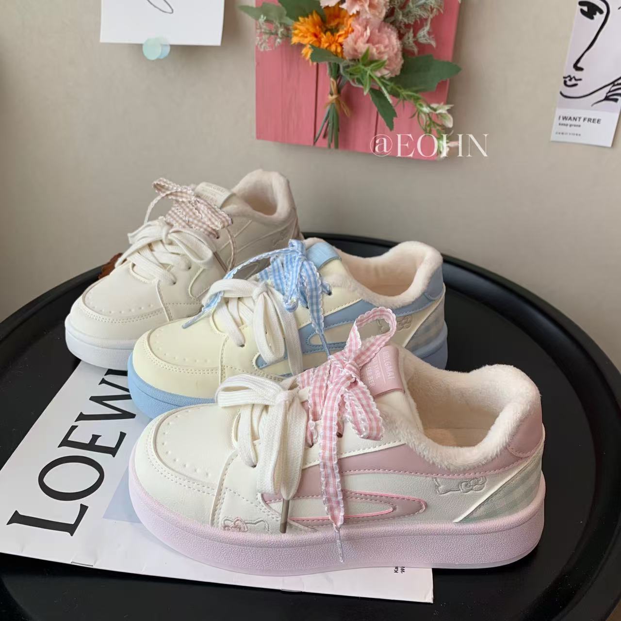 【eohn】2025冬季加绒双系带设计感休闲板鞋学生韩版小众运动秋冬