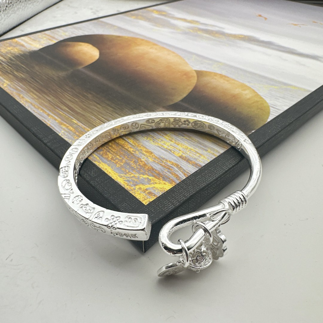 足银手镯 足银999.9手镯 1号开口吉言宫铃