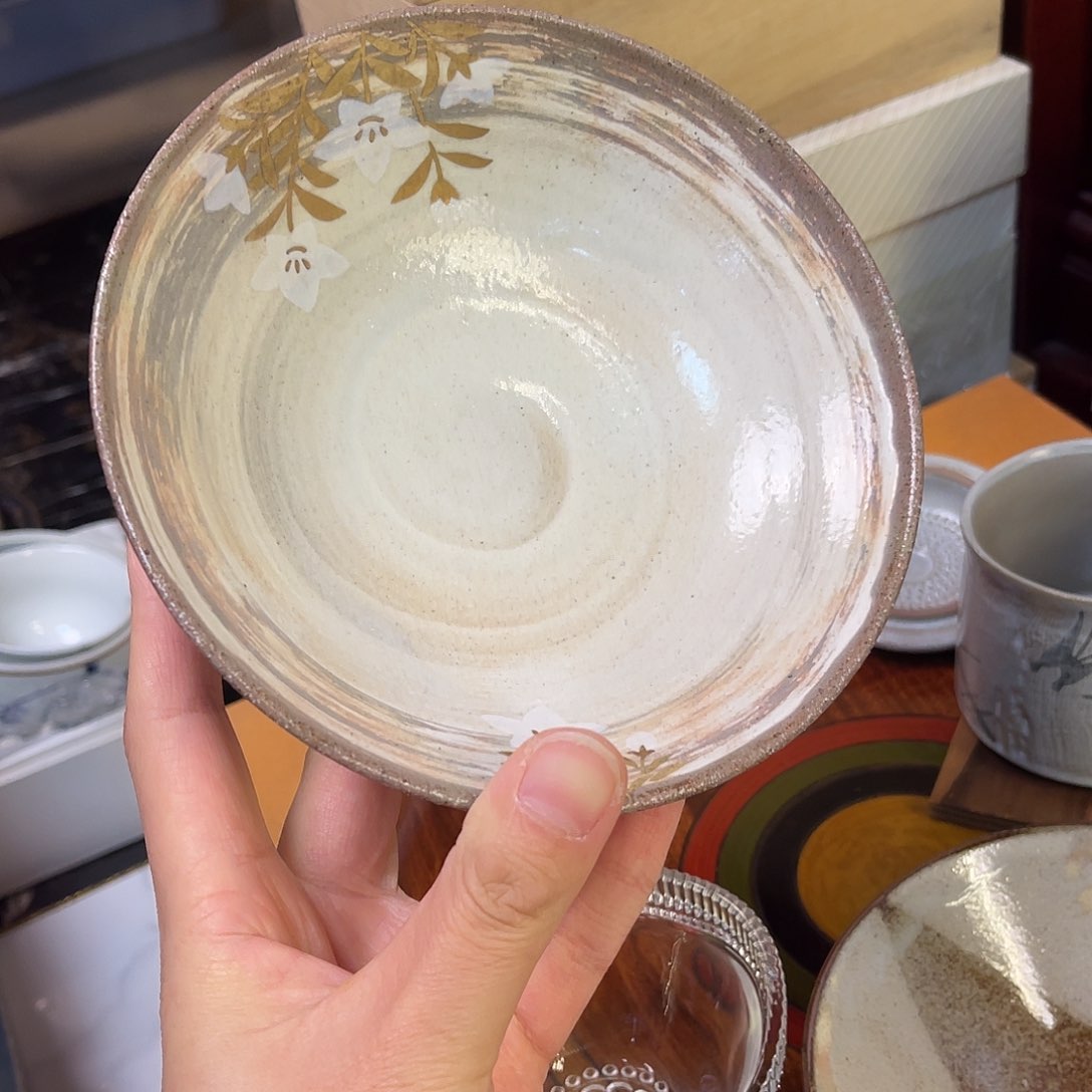 瓷片橘吉桔梗金彩花钵子23