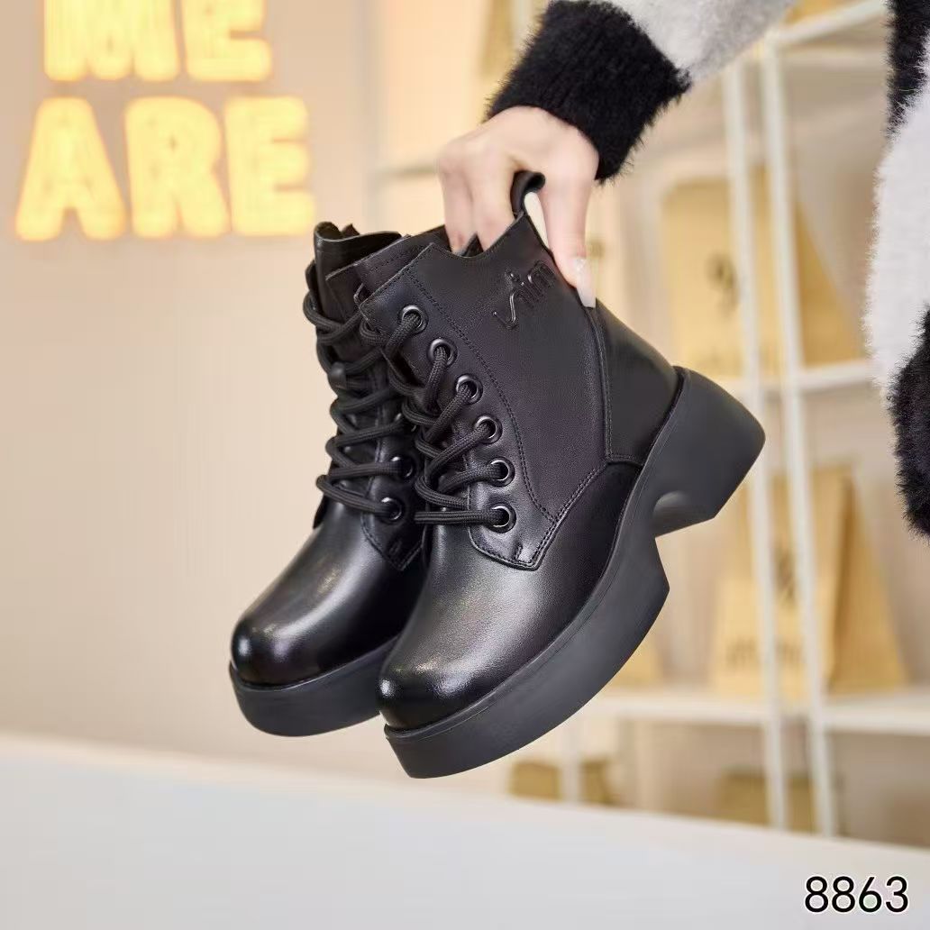 女士厚底马丁靴全皮百搭羊毛内里