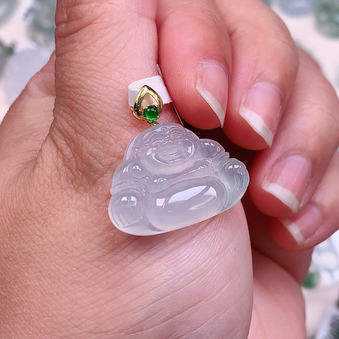 翡翠颈饰18K金镶嵌i****吖冰胶佛公20*24*5.6