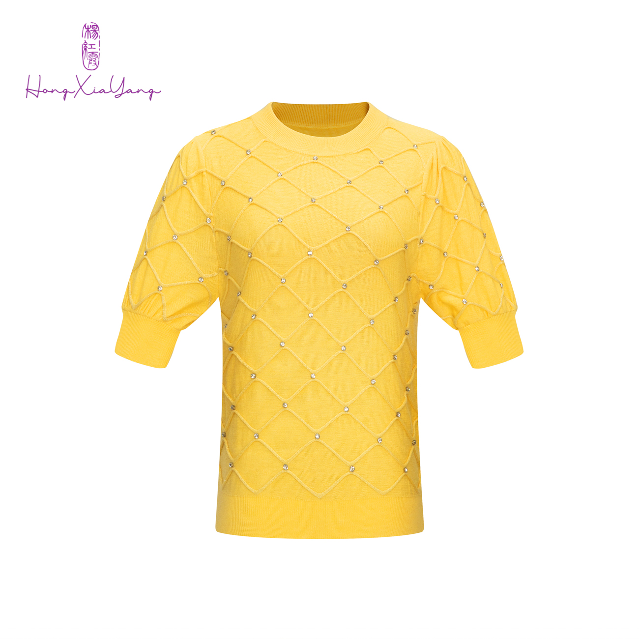 EDFNOT/杨红霞汝意YNG圆领重工镶钻短袖套衫/18181320