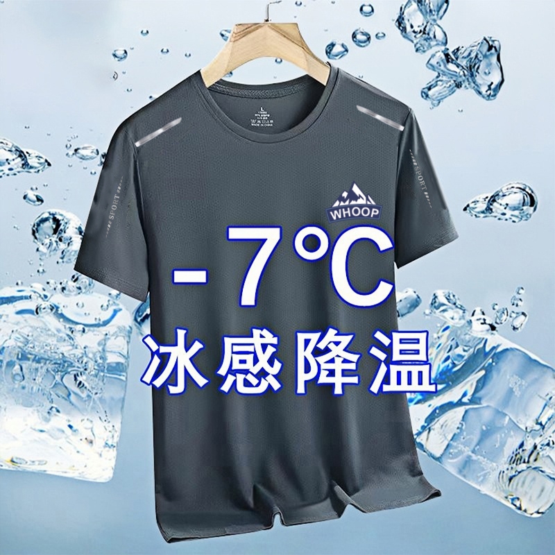 【发货快】冰丝网眼短袖t恤男士夏季宽松圆领休闲百搭体恤衫潮流