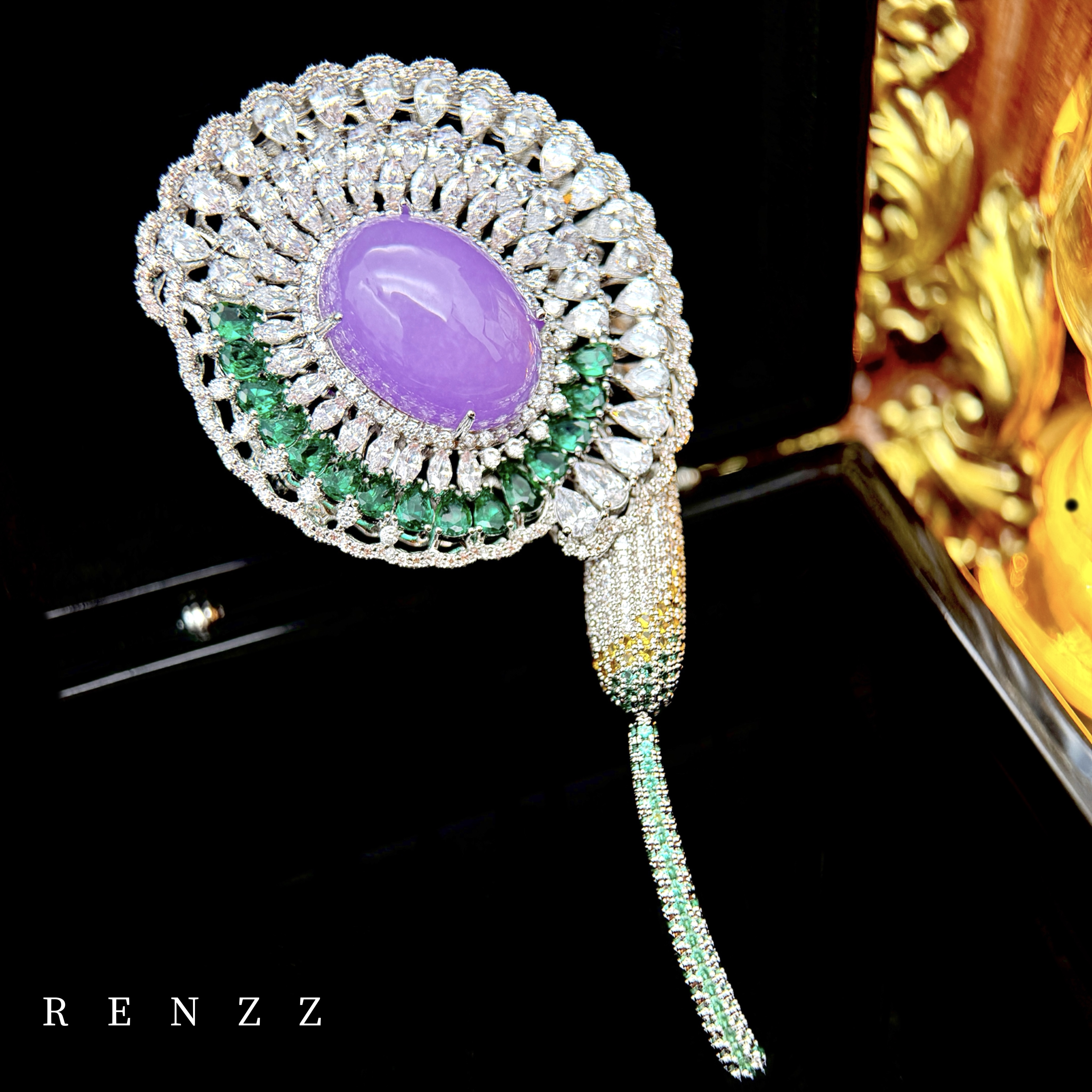  1365设计师款紫色蒲公英大衣送礼胸针