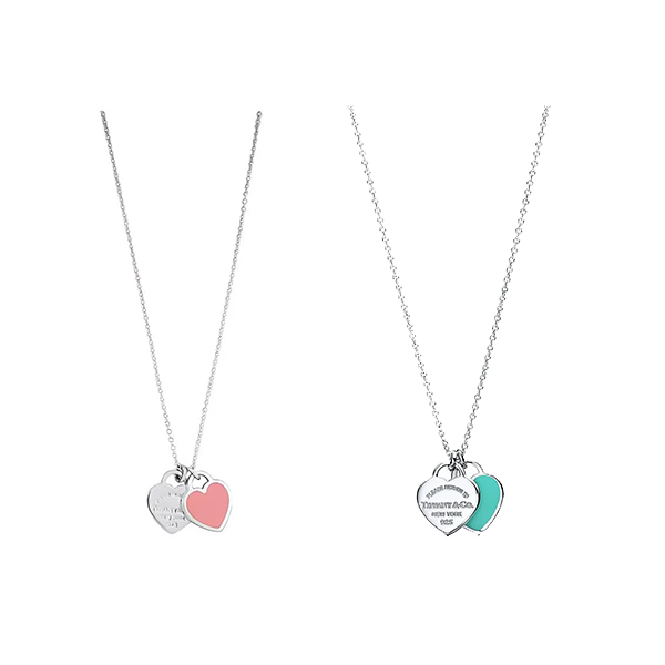 TIFFANY & CO.蒂芙尼 双心形锁骨链 迷你 925银 项链女款蓝色粉色