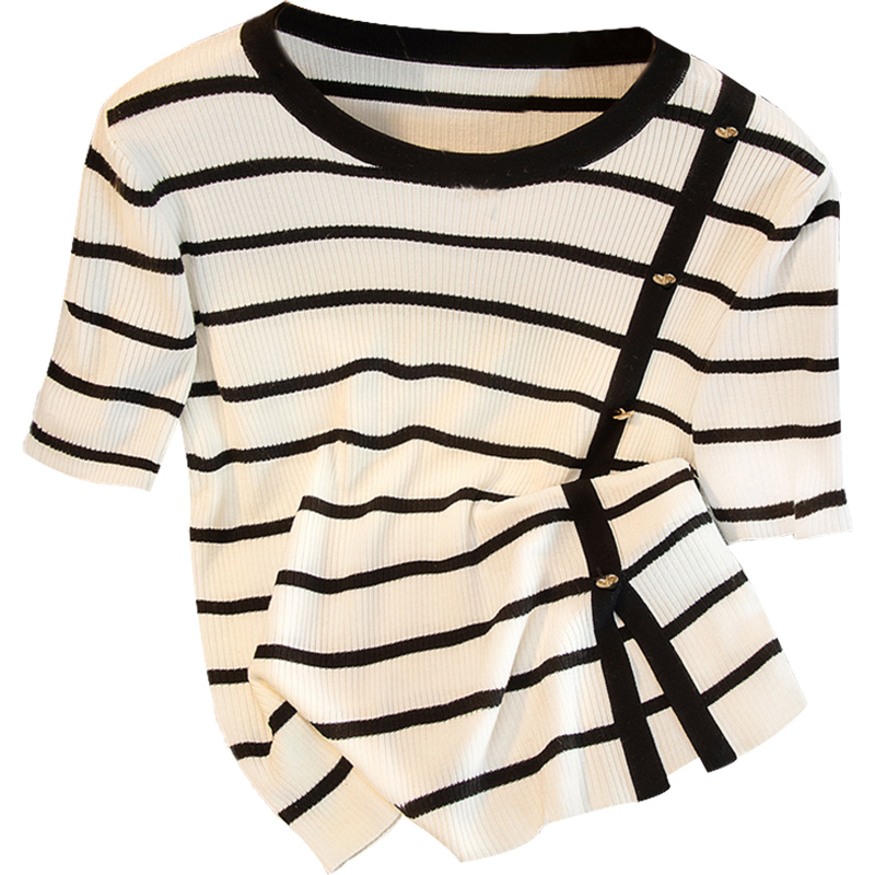 【品牌奥莱】丝柏舍2025春装新款女条纹圆领修身针织衫S51K0180Z